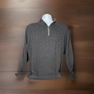 Tommy Bahama Men’s Large Cotton Blend Cable Knit 1/4 Zip Sweater Dark Gray